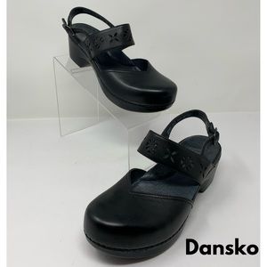 Dansko Black Leather Mary Jane Clogs